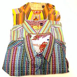 Robert Graham Shirt Lot 3 Striped Cotton Flip Cuff Multicolor Mens Sz XXL/24.5”